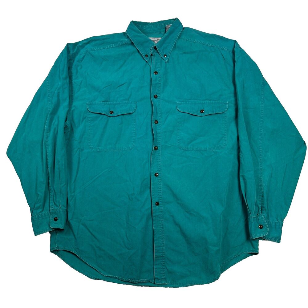 Vintage FreeFall Button Up Shirt Mens L Large Teal Cotton Workwear Dual Pocket
